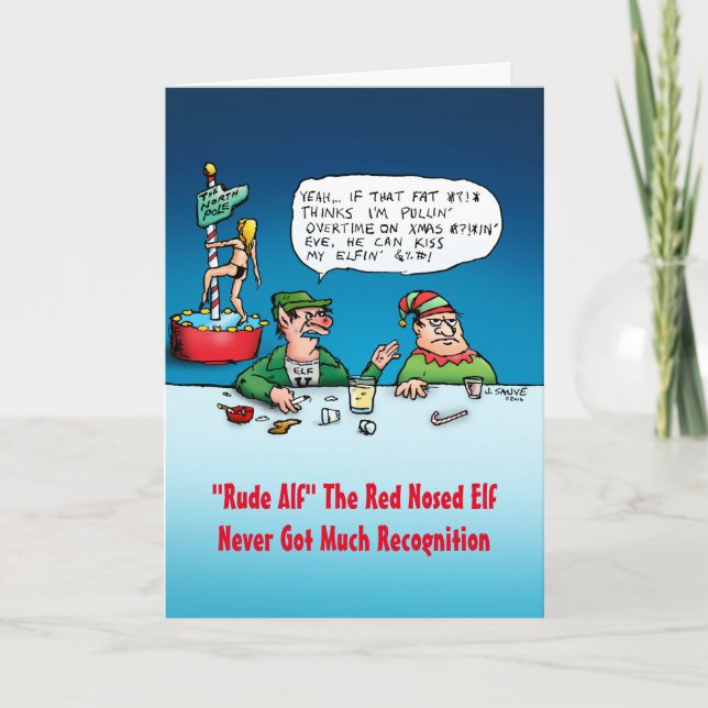 Rude Alf Funny Elf Christmas Card (Front)