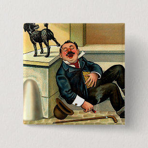 RUDE AWAKENING - Vintage Dog Art 2 Inch Square Button