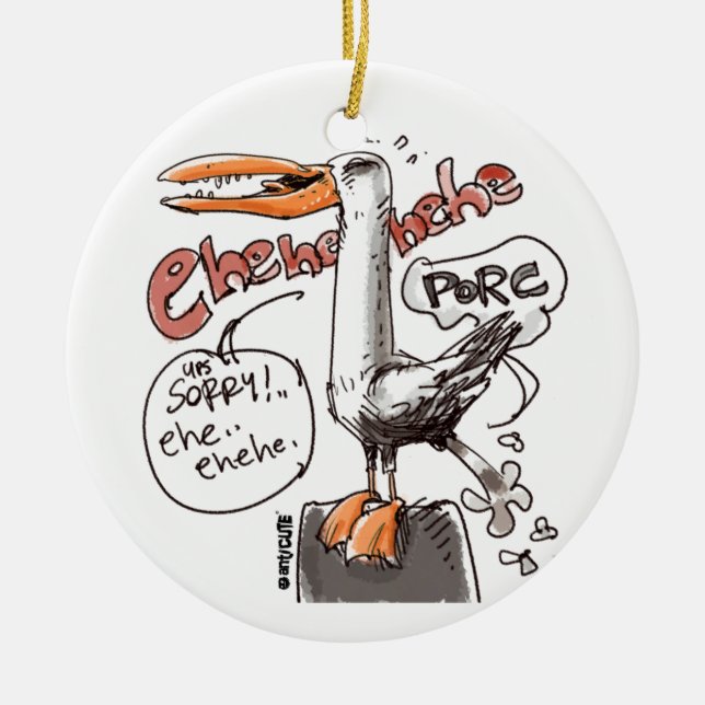 rude seagull cartoon style digital drawing ceramic ornament (Front)