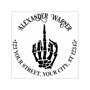 Rude Skeleton Hand Middle Finger Name Address Self-inking Stamp