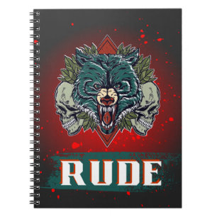 rude, skull and bear notebook