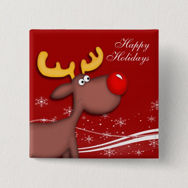 Rudolf Christmas 2 Inch Square Button (Front)