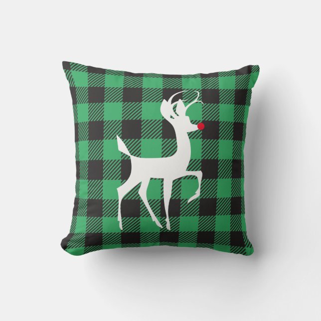 Rudolf Silhouette Buffalo Plaid Throw Pillow (Front)