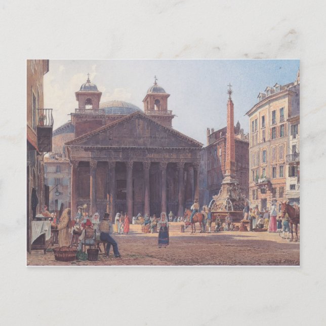Rudolf von Alt- The Pantheon and the Piazza della Postcard (Front)