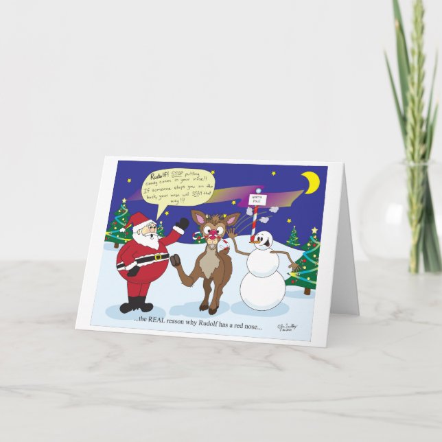 Rudolf's Nose Christmas Greeting Holiday Card (Front)