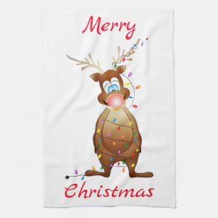 Rudolph and Christmas Lights Kitchen Towel