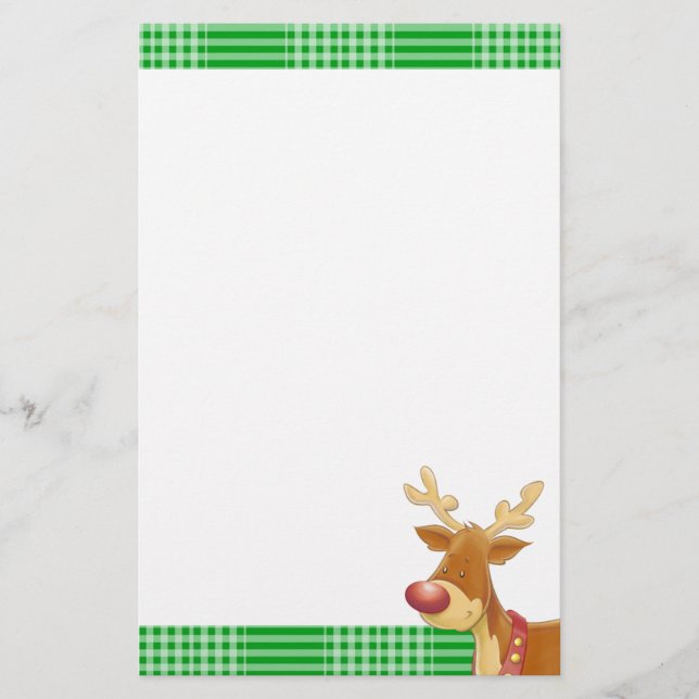 Rudolph and Green Plaid Stationery (Front)