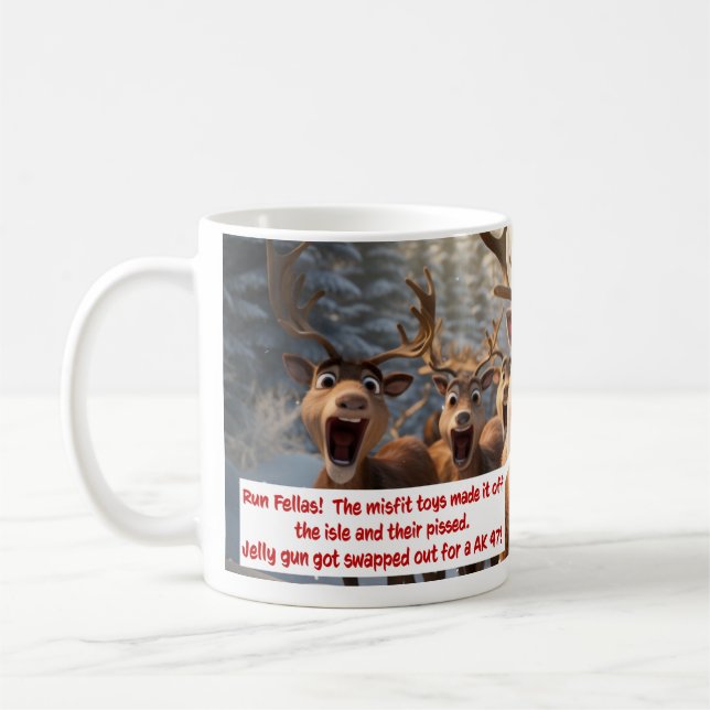 Rudolph and Misfit Toys are mad coffee mug (Left)