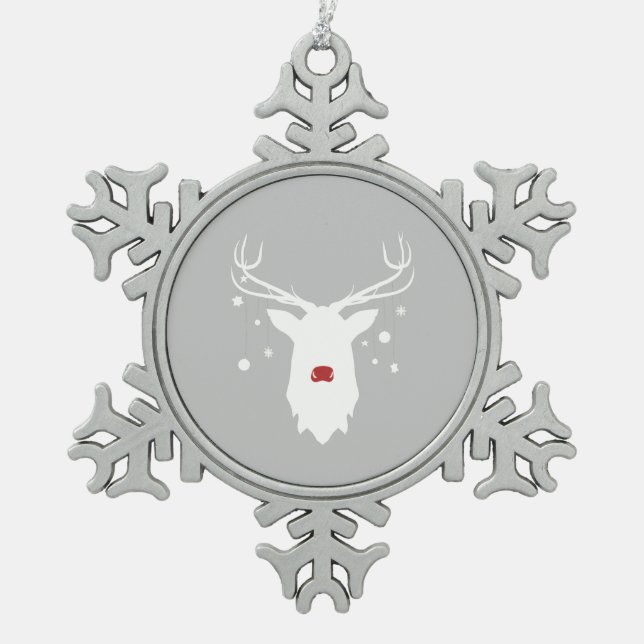 Rudolph blanc avec ornements sur flocon de neige e (Devant)