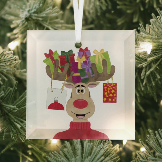 Rudolph Christmas Gifts Reindeer Glass Ornament (Insitu)