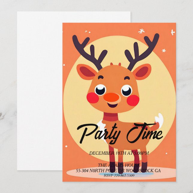 Rudolph Christmas Holiday Party Invitation (Front/Back)