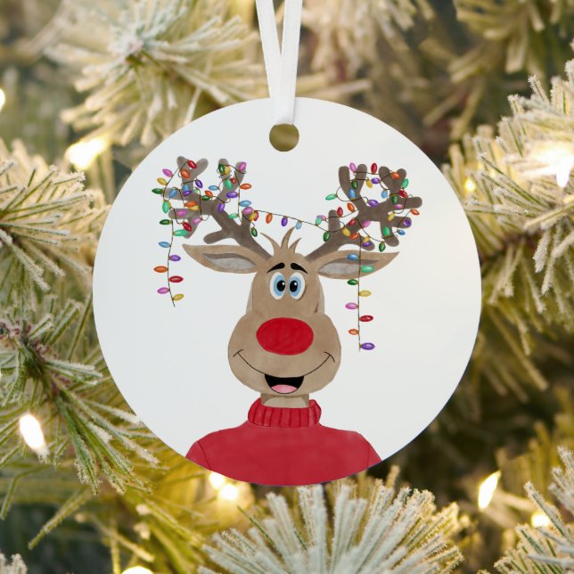 Rudolph Christmas Lights Reindeer Metal Ornament (Insitu)