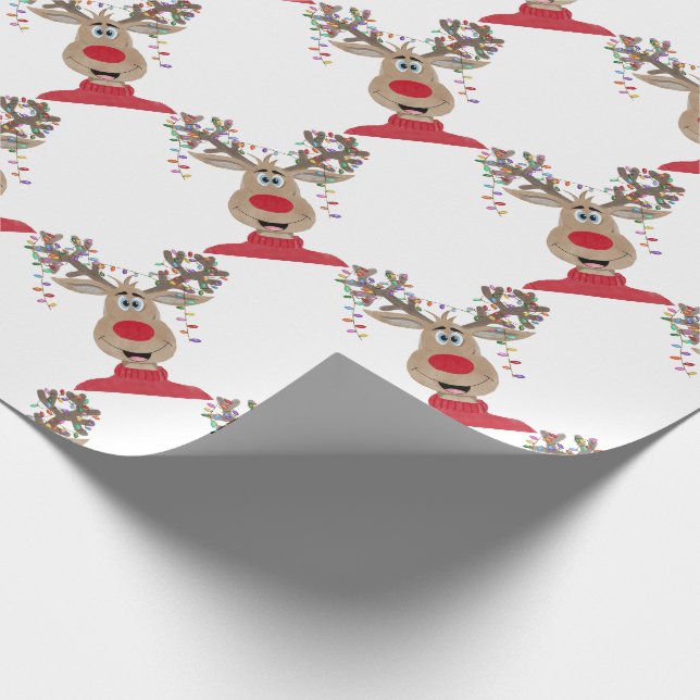 Rudolph Christmas Lights Reindeer Wrapping Paper (Corner)