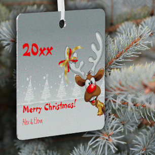 Rudolph Christmas snow photo Metal Square Ornament