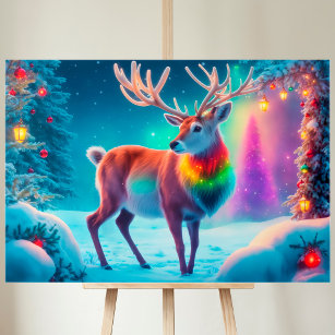 Rudolph deer Christmas colourful forest snow magic Canvas Print