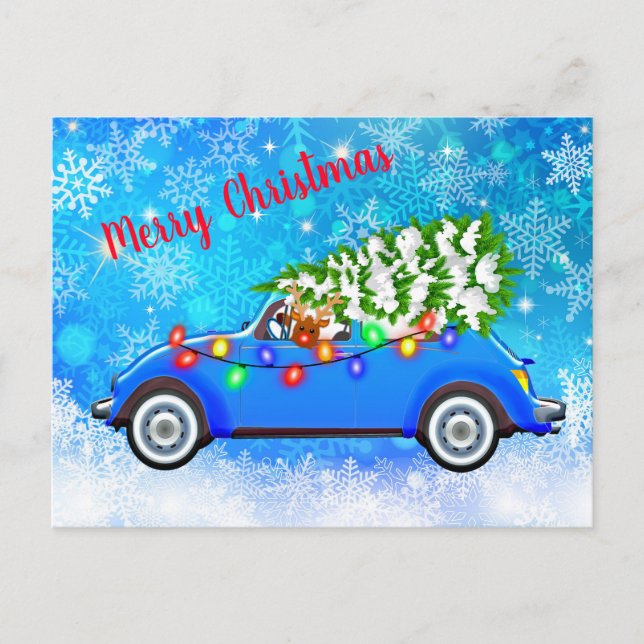 Rudolph Driving Holiday Postcard (Front)