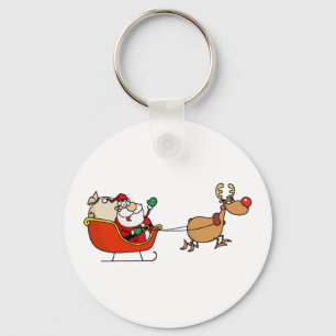 Rudolph Flying Kris Kringle In His Sleigh Keychain