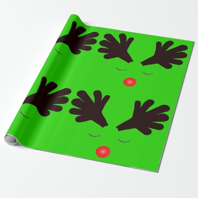 Rudolph Green Wrapping Paper (Unrolled)