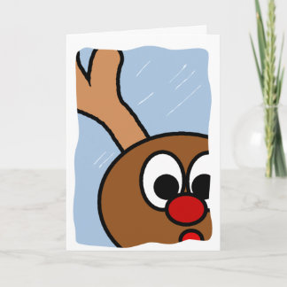 Rudolph in Snowy Window Holiday Card