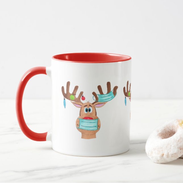 Rudolph le visage masqué Reindeer café Mug (Avec donut)