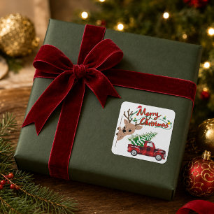 Rudolph Merry Christmas Vintage Plaid Truck Square Sticker