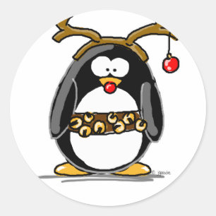 Rudolph penguin classic round sticker
