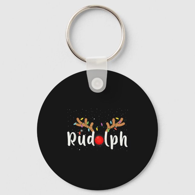 Rudolph Red Nose Funny Kids Reindeer Christmas Lig Keychain (Front)