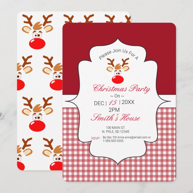 Rudolph Red Nose Reindeer Invitation  (Front/Back)