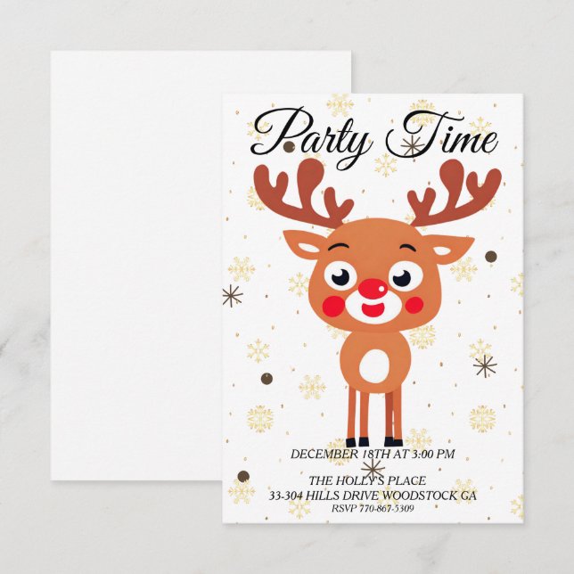 Rudolph Red Nose Reindeer Invitation (Front/Back)