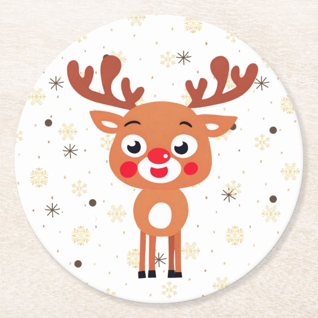 Rudolph Red Nose Reindeer Paper Coaster (Front)