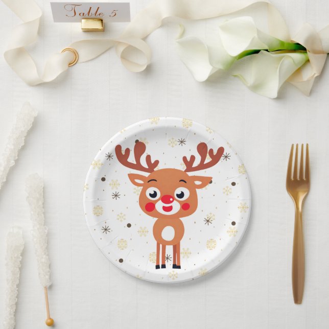 Rudolph Red Nose Reindeer Paper Plate (Wedding)