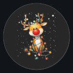 Rudolph Red Nose Santa Claus's Reindeer Christmas  Classic Round Sticker<br><div class="desc">Rudolph Red Nose Santa Claus's Reindeer Christmas Matching</div>