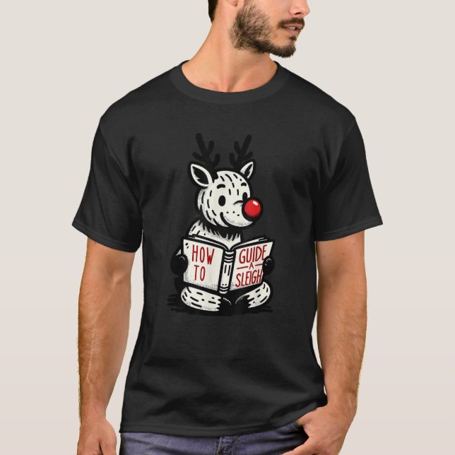 Rudolph Reindeer Book How To Guide Sleigh Funny Ch T-Shirt (Front)