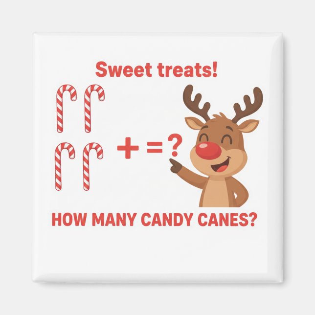 Rudolph Reindeer Candy Cane Math Addition Game Mag Magnet (Front)