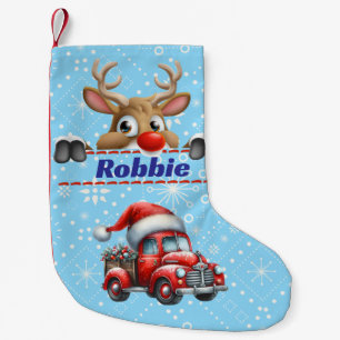 Rudolph Reindeer Christmas Blue & White Small Christmas Stocking