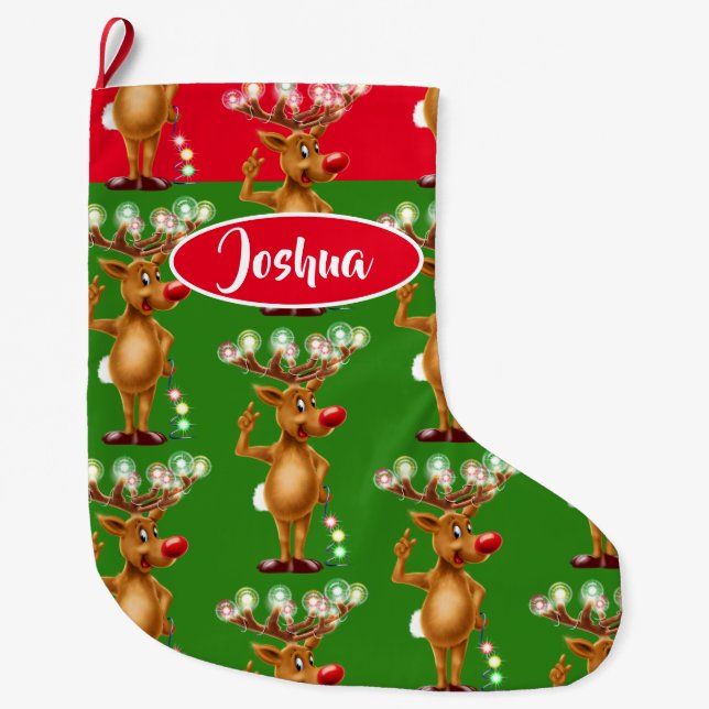 Rudolph Reindeer custom boys Christmas stocking (Front)
