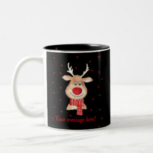 Rudolph reindeer in watercolor personalised Two-Tone coffee mug