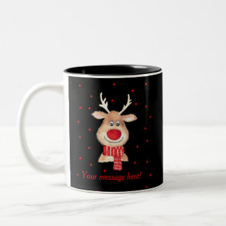 Rudolph reindeer in watercolor personalised Two-Tone coffee mug