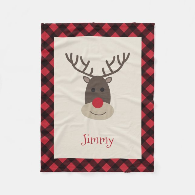 Rudolph Reindeer Personalized Fleece Blanket (Front)