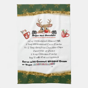 Rudolph Reindeer Vegan Hot Chocolate Recipe Kitchen Towel