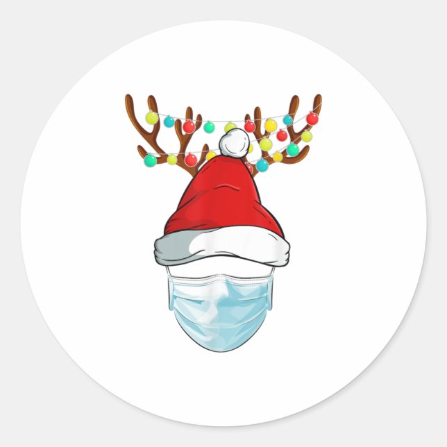 Rudolph Reindeer Wear Face Mask Christma Classic Round Sticker (Front)
