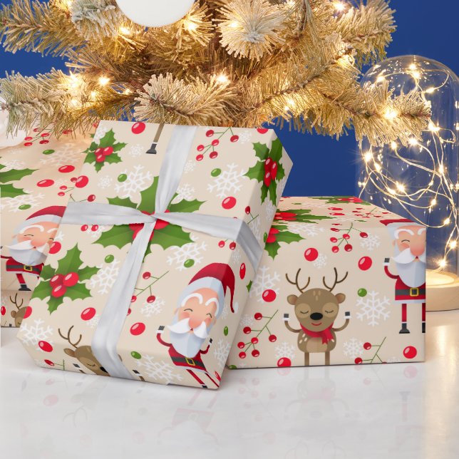 Rudolph Santa Snowman Christmas Wrapping Paper (Holidays)