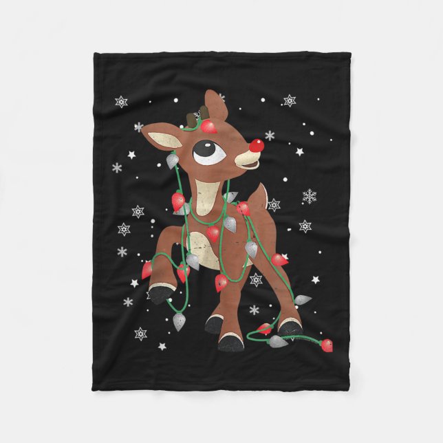 Rudolph The Red Nose Reindeer For Kids And Christm Fleece Blanket (Front)