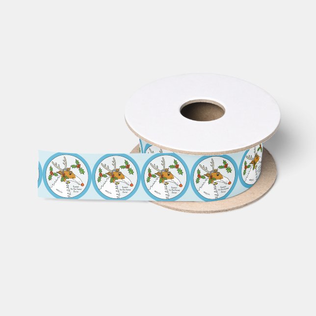 Rudolph the Red Nosed Borzoi Christmas Satin Ribbon (Spool)