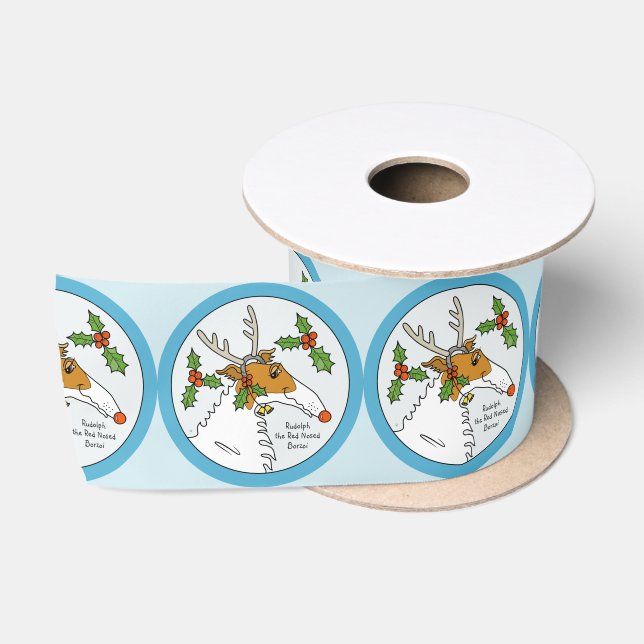 Rudolph the Red Nosed Borzoi Satin Ribbon (Spool)