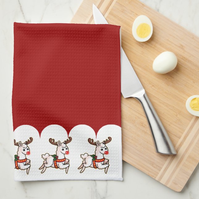 Rudolph the Red-Nosed Llama Kitchen Towel (Quarter Fold)