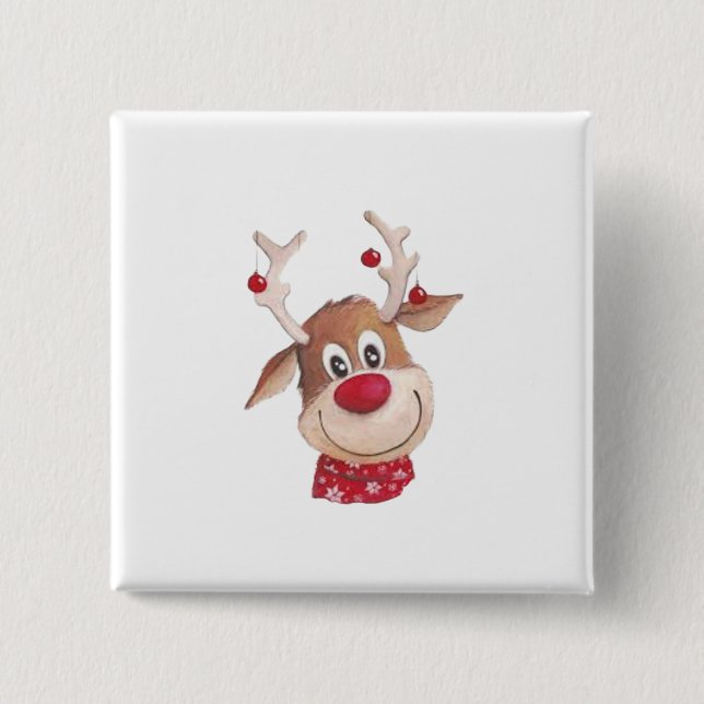 Rudolph The Red Nosed Reindeer 1 2 Inch Square Button (Front)