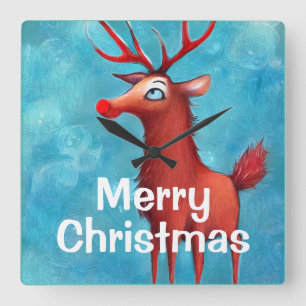 Rudolph the red nosed reindeer square wall clock