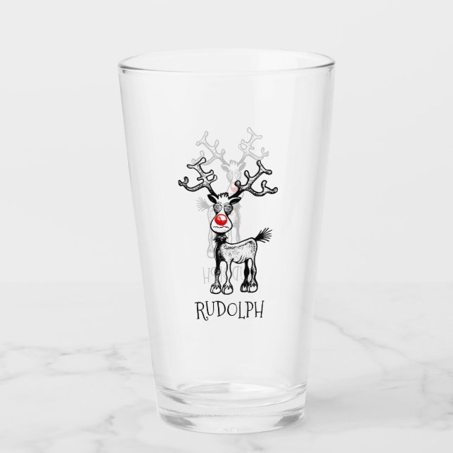 Rudolph the Reindeer on a Glass Tumbler (Front)