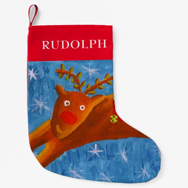 Rudolph the Reindeer Personalized Name Small Christmas Stocking (Front)